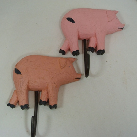 SET OF TWO WOODEN PIG HOOKS - Picture 1 of 2